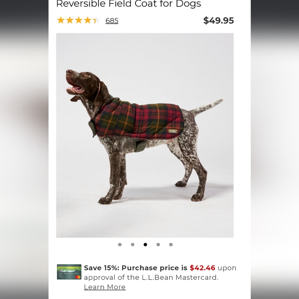 L.L. Bean Large Reversible Field Coat for Dogs
